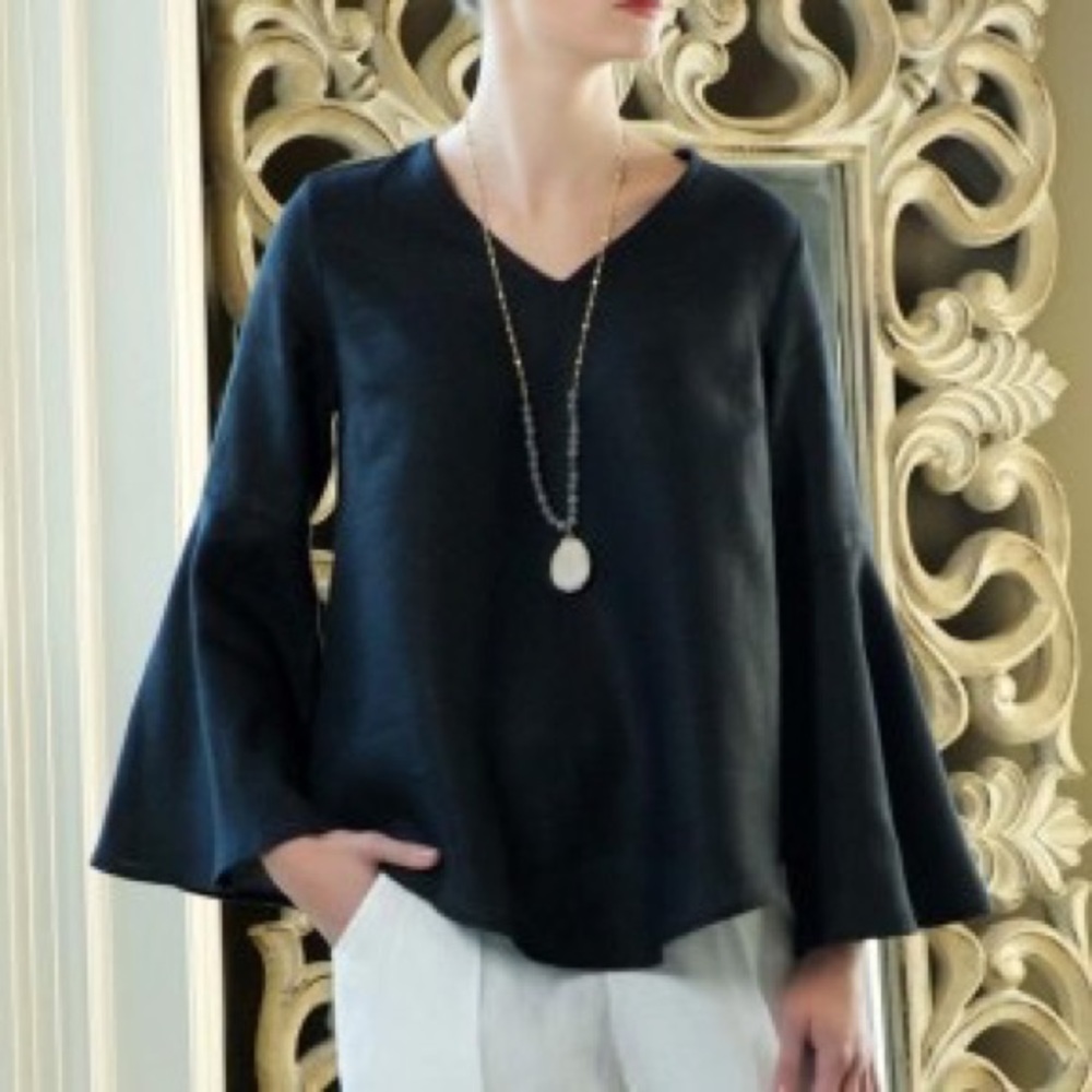 Crown Linen Designs Flare Sleeve V-neck Top Made in Ukraine